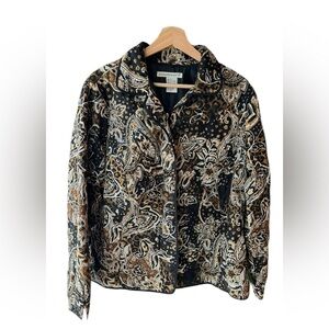 Vintage Quilted Jacket - Neutral Floral Paisley and Animal‎ Print - Lightweight